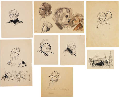 Бехтеев Владимир Георгиевич. Лот из восьми листов (два листа двухсторонние) с иллюстрациями к книге О. де Бальзака «Блеск и нищета куртизанок» (М.: Государственное издательство художественной литературы, 1946)